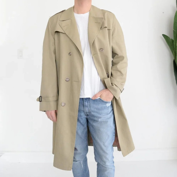 Vintage  Simpsons "The Store for Men" Cotton Blend Tan Trench Coat - Picture 1 of 15